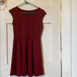 deep red fit and flare dress